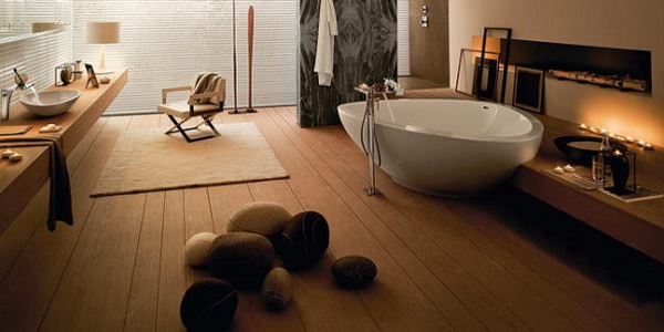 ตกแต่งพื้นห้องน้ำด้วยไม้