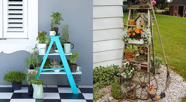 ไอเดียจัดสวนเก๋ๆด้วยบันไดไม้เก่า