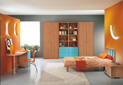 ห้องนอนสีส้มฟ้า ห้องนอนสีส้มฟ้า