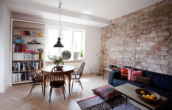 แต่งห้องรับแขกด้วยผนังอิฐ